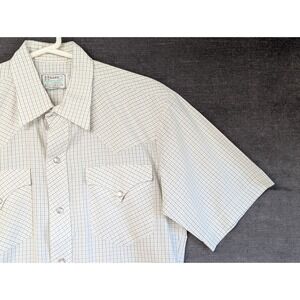 Vtg H Bar C Shirt 15.5 34 Pearl Snap Plaid Brown Western California Rancher 70s